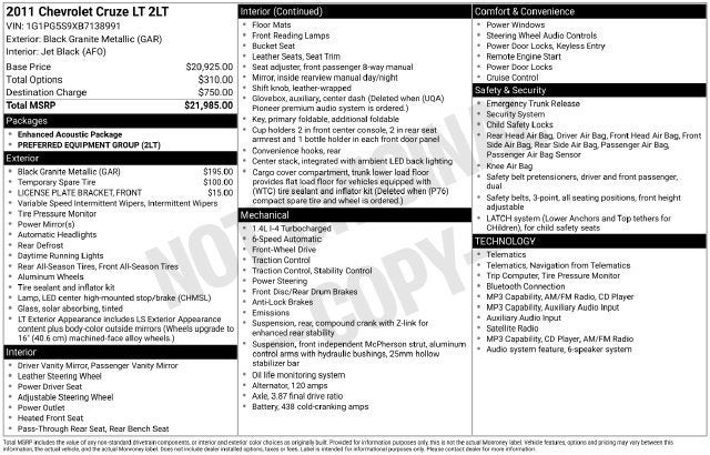 2011 Chevrolet Cruze LT w/2LT